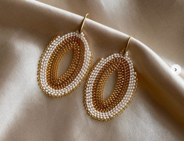 PAULIE POCKET BEADED OVALS - WHITE GOLD