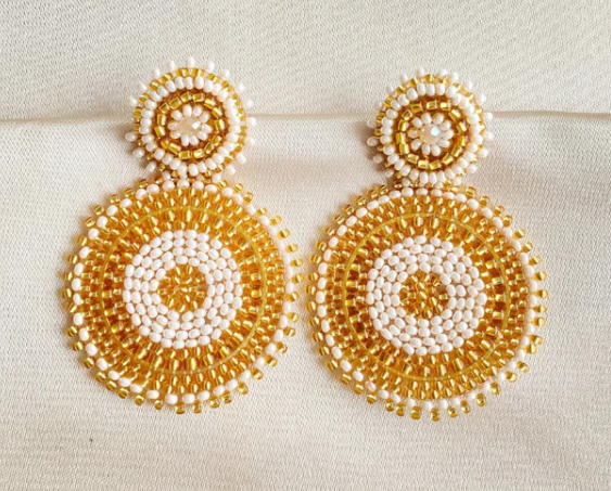 PAULIE POCKET  ROUND EARRINGS - BEIGE GOLD