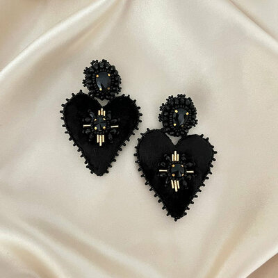 PAULIE POCKET Velvet Heart-Earrings-Black
