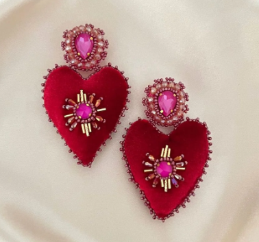 PAULIE POCKET Velvet Heart Earrings-red fuchsia